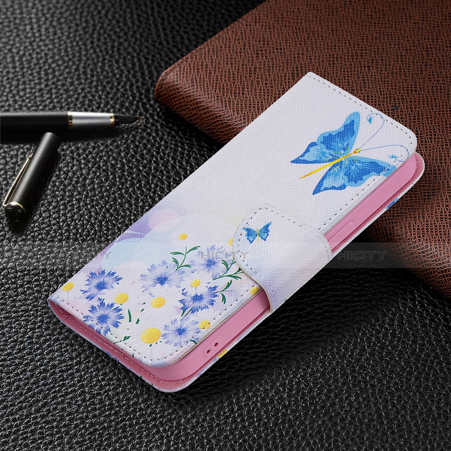 Custodia Portafoglio In Pelle Farfalla Cover con Supporto L01 per Apple iPhone 13 Blu