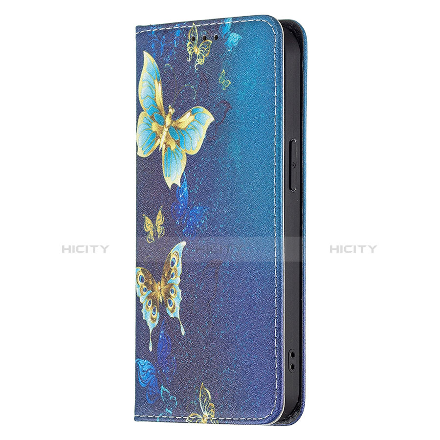 Custodia Portafoglio In Pelle Farfalla Cover con Supporto L01 per Apple iPhone 13 Pro Max Blu