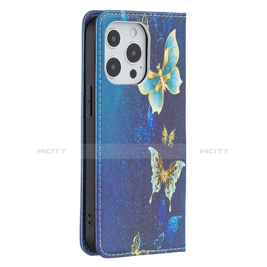 Custodia Portafoglio In Pelle Farfalla Cover con Supporto L01 per Apple iPhone 13 Pro Max Blu