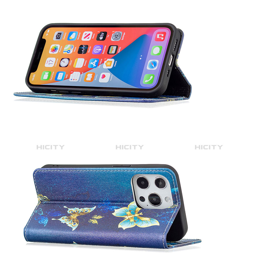 Custodia Portafoglio In Pelle Farfalla Cover con Supporto L01 per Apple iPhone 13 Pro Max Blu