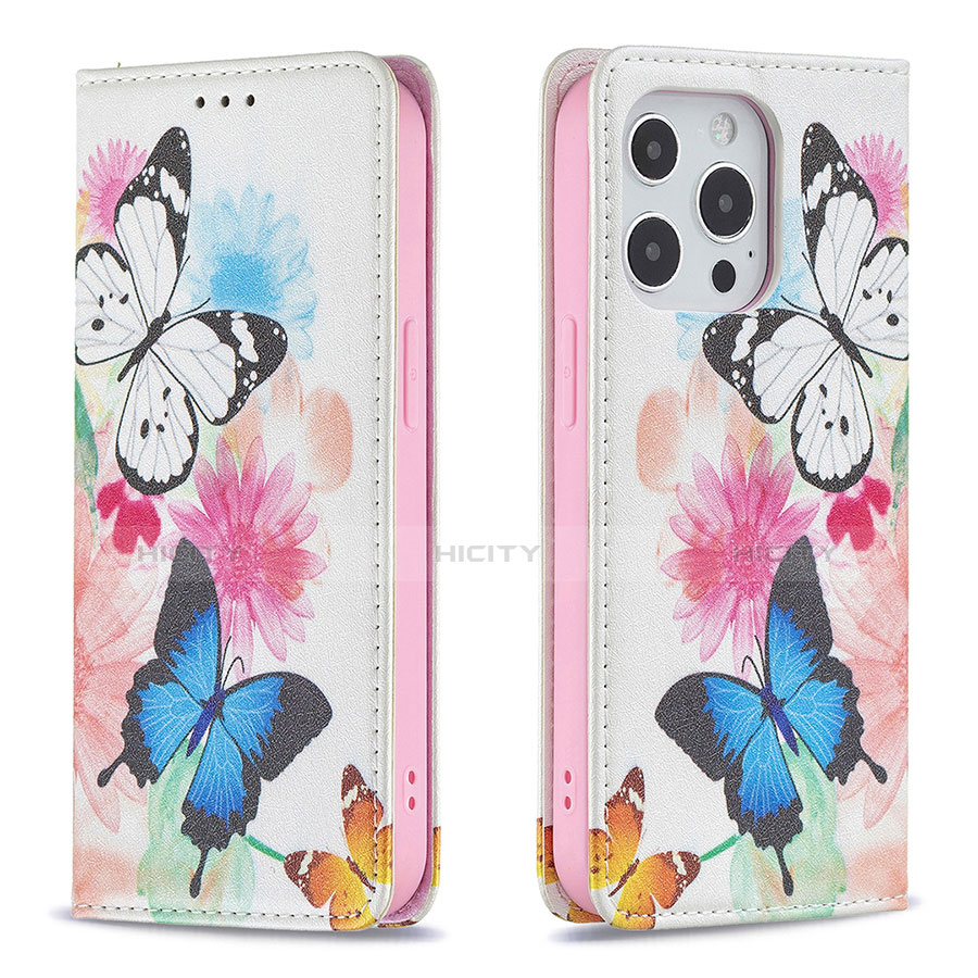 Custodia Portafoglio In Pelle Farfalla Cover con Supporto L01 per Apple iPhone 13 Pro Max Rosa