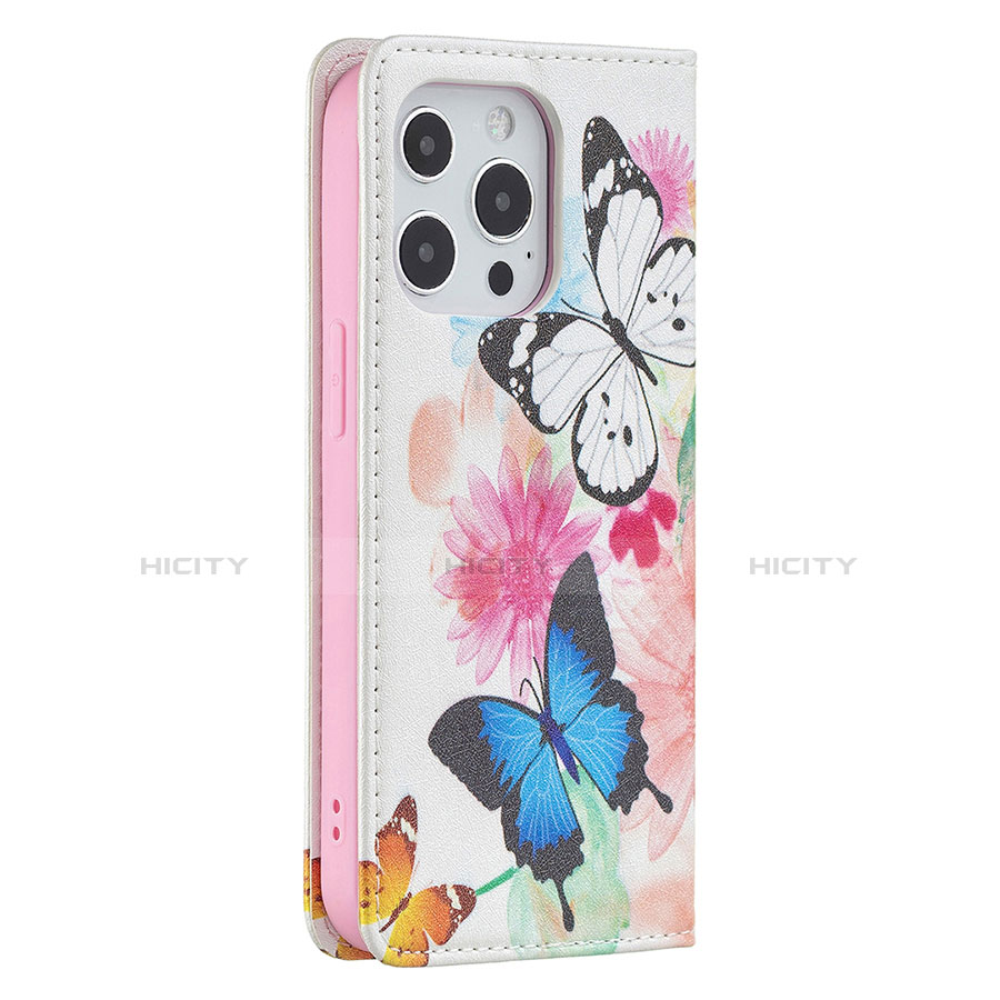 Custodia Portafoglio In Pelle Farfalla Cover con Supporto L01 per Apple iPhone 13 Pro Max Rosa