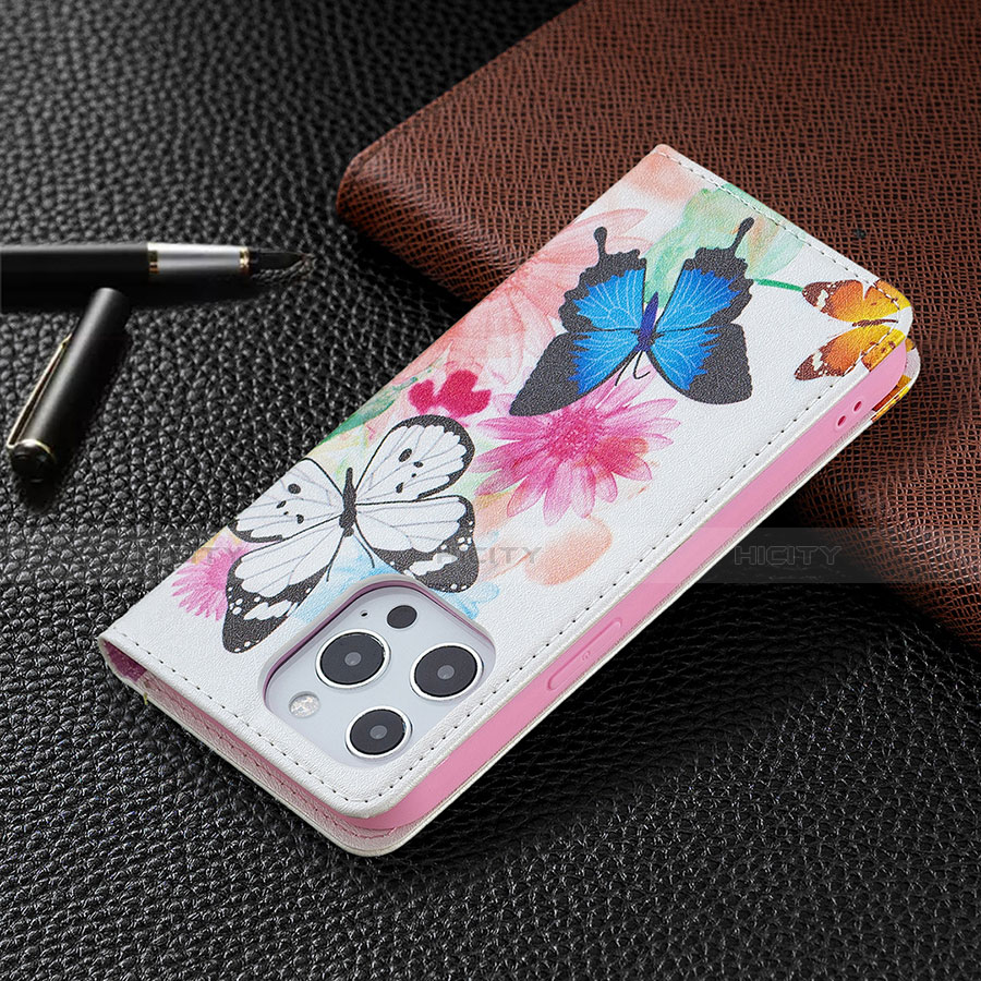 Custodia Portafoglio In Pelle Farfalla Cover con Supporto L01 per Apple iPhone 13 Pro Max Rosa