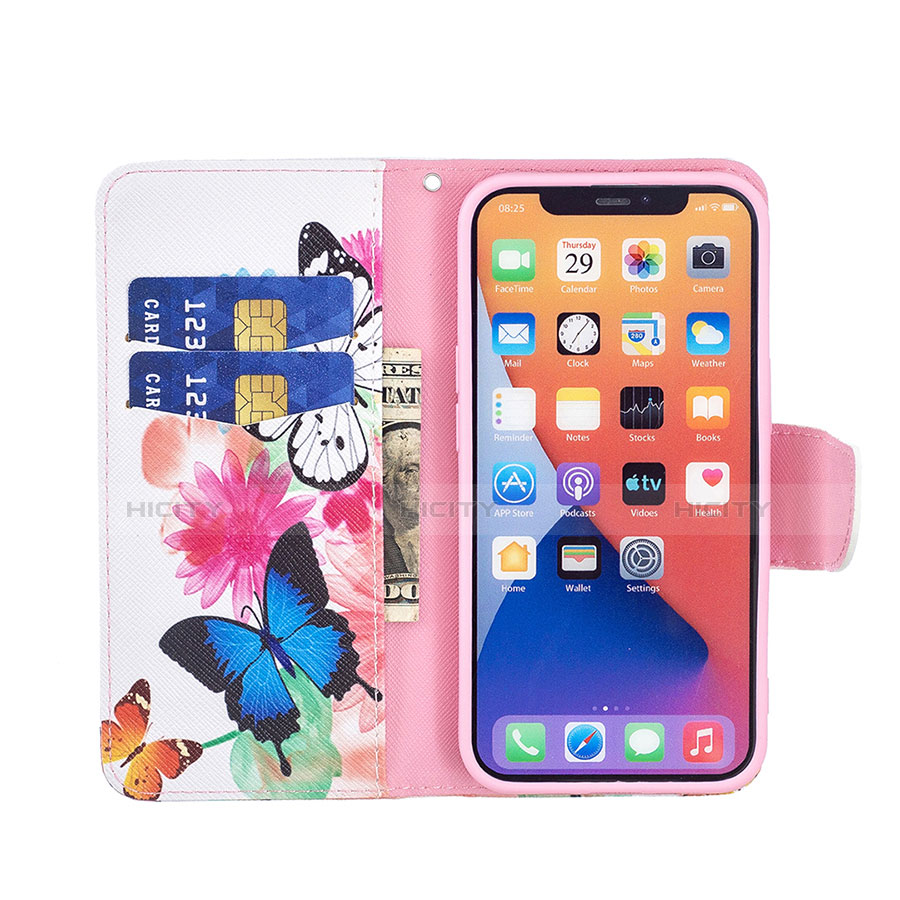 Custodia Portafoglio In Pelle Farfalla Cover con Supporto L01 per Apple iPhone 13 Rosa