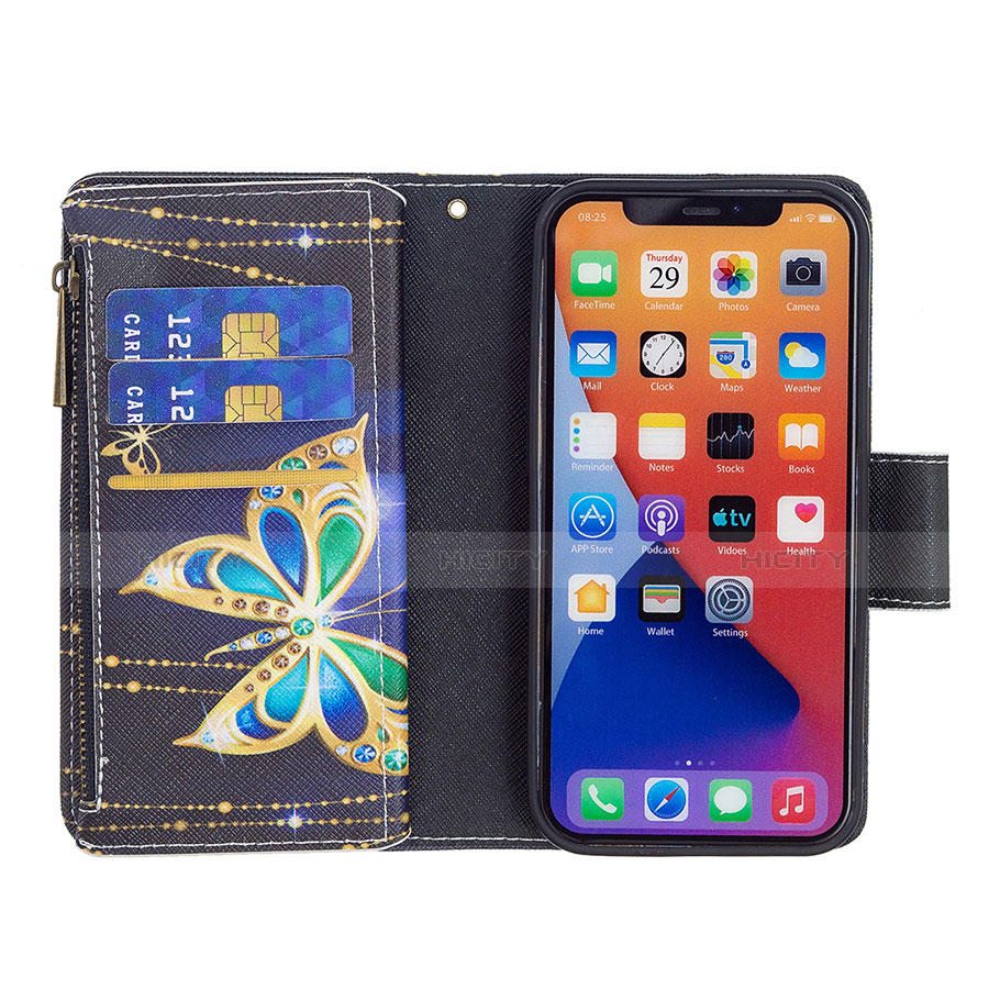 Custodia Portafoglio In Pelle Farfalla Cover con Supporto L01 per Apple iPhone 14 Nero