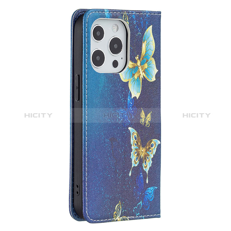 Custodia Portafoglio In Pelle Farfalla Cover con Supporto L01 per Apple iPhone 14 Pro Blu