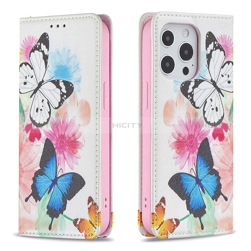 Custodia Portafoglio In Pelle Farfalla Cover con Supporto L01 per Apple iPhone 14 Pro Max Rosa