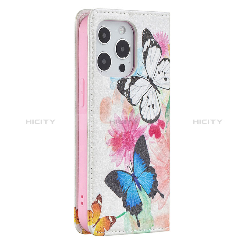 Custodia Portafoglio In Pelle Farfalla Cover con Supporto L01 per Apple iPhone 14 Pro Rosa