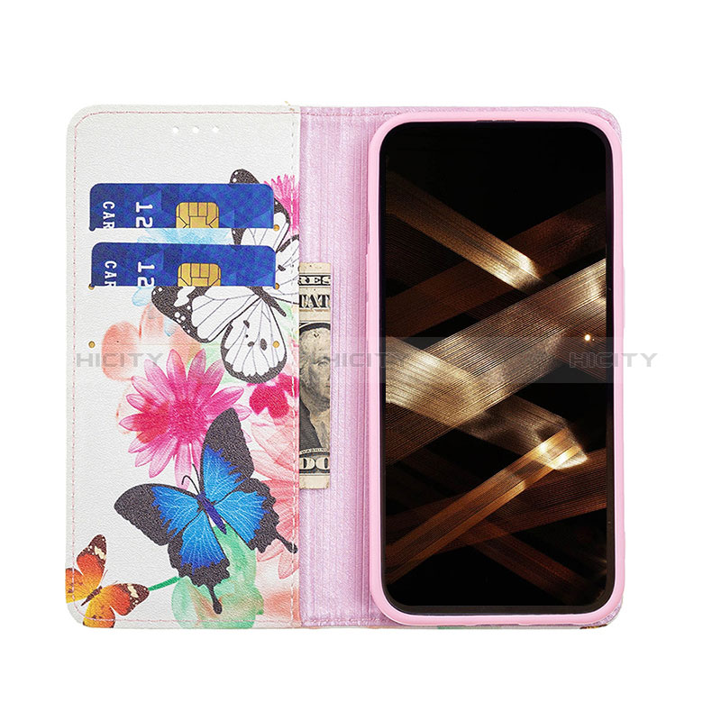 Custodia Portafoglio In Pelle Farfalla Cover con Supporto L01 per Apple iPhone 14 Pro Rosa