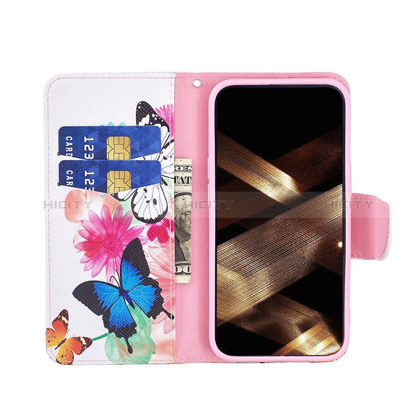 Custodia Portafoglio In Pelle Farfalla Cover con Supporto L01 per Apple iPhone 15 Plus Rosa