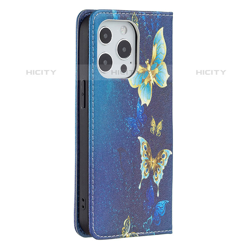 Custodia Portafoglio In Pelle Farfalla Cover con Supporto L01 per Apple iPhone 15 Pro Blu