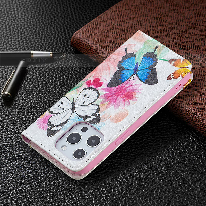 Custodia Portafoglio In Pelle Farfalla Cover con Supporto L01 per Apple iPhone 15 Pro Max Rosa