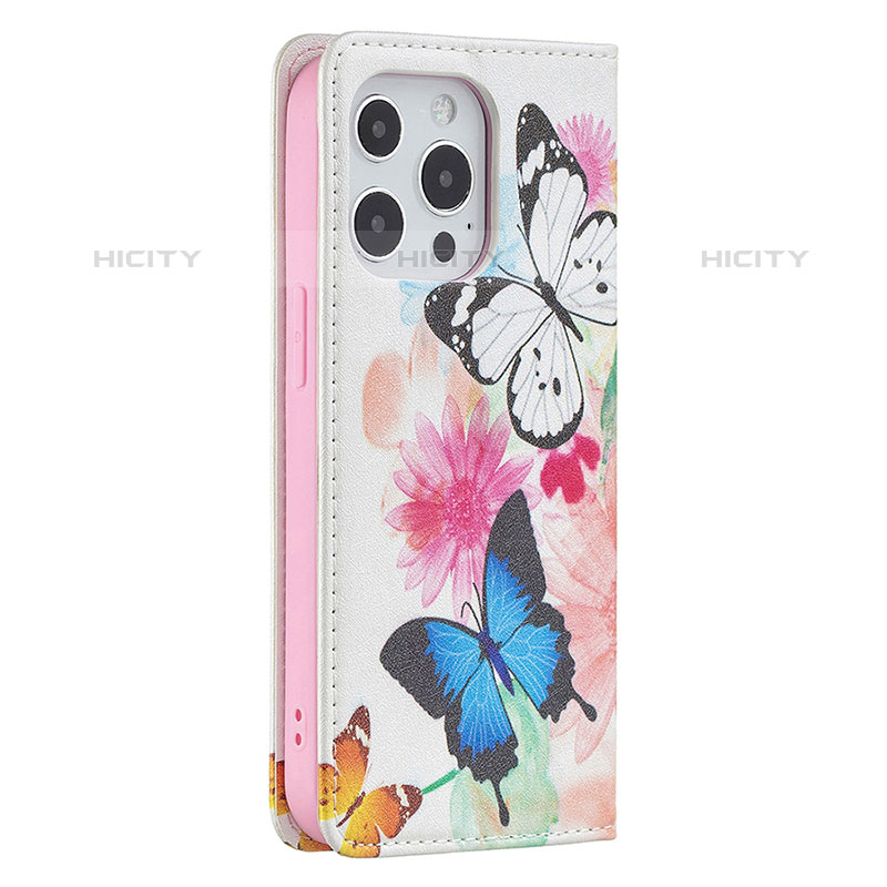 Custodia Portafoglio In Pelle Farfalla Cover con Supporto L01 per Apple iPhone 15 Pro Rosa