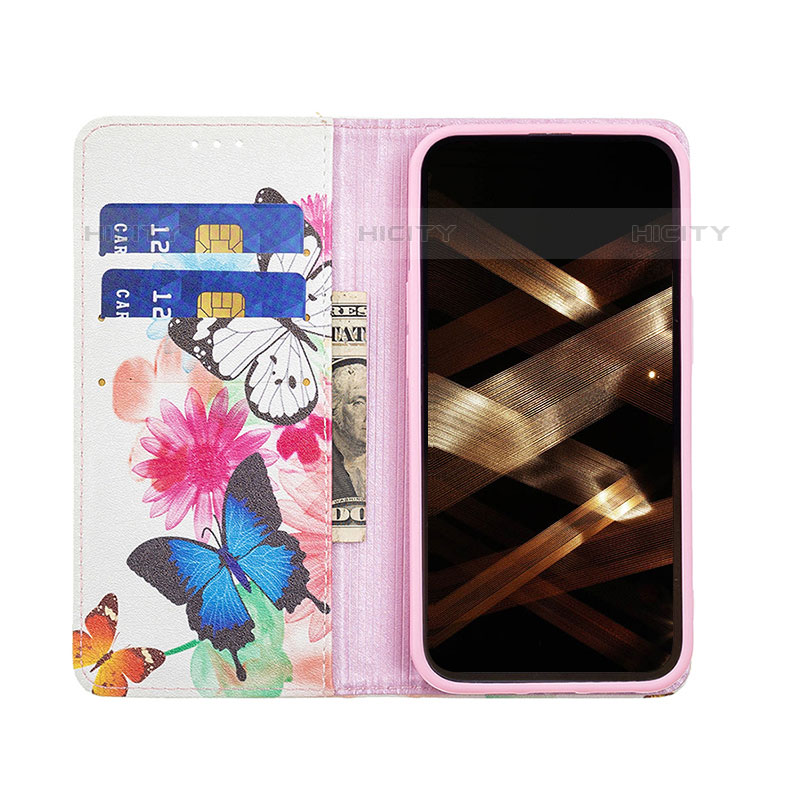 Custodia Portafoglio In Pelle Farfalla Cover con Supporto L01 per Apple iPhone 15 Pro Rosa