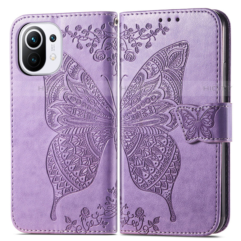 Custodia Portafoglio In Pelle Farfalla Cover con Supporto L02 per Xiaomi Mi 11 Lite 4G Lavanda