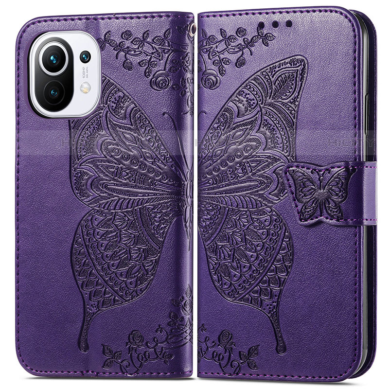 Custodia Portafoglio In Pelle Farfalla Cover con Supporto L02 per Xiaomi Mi 11 Lite 5G Viola