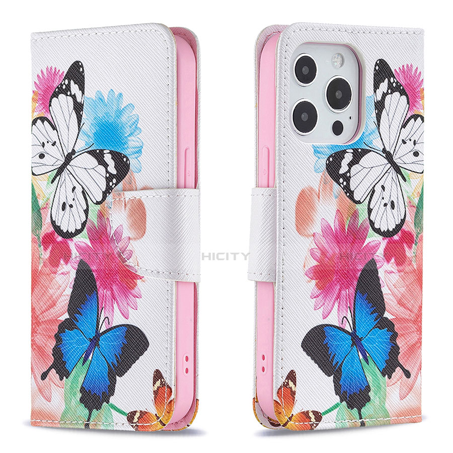 Custodia Portafoglio In Pelle Farfalla Cover con Supporto L03 per Apple iPhone 13 Pro Max Rosa