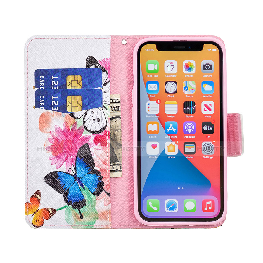 Custodia Portafoglio In Pelle Farfalla Cover con Supporto L03 per Apple iPhone 13 Pro Max Rosa