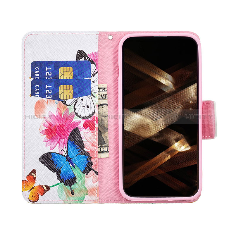 Custodia Portafoglio In Pelle Farfalla Cover con Supporto L03 per Apple iPhone 14 Pro Rosa