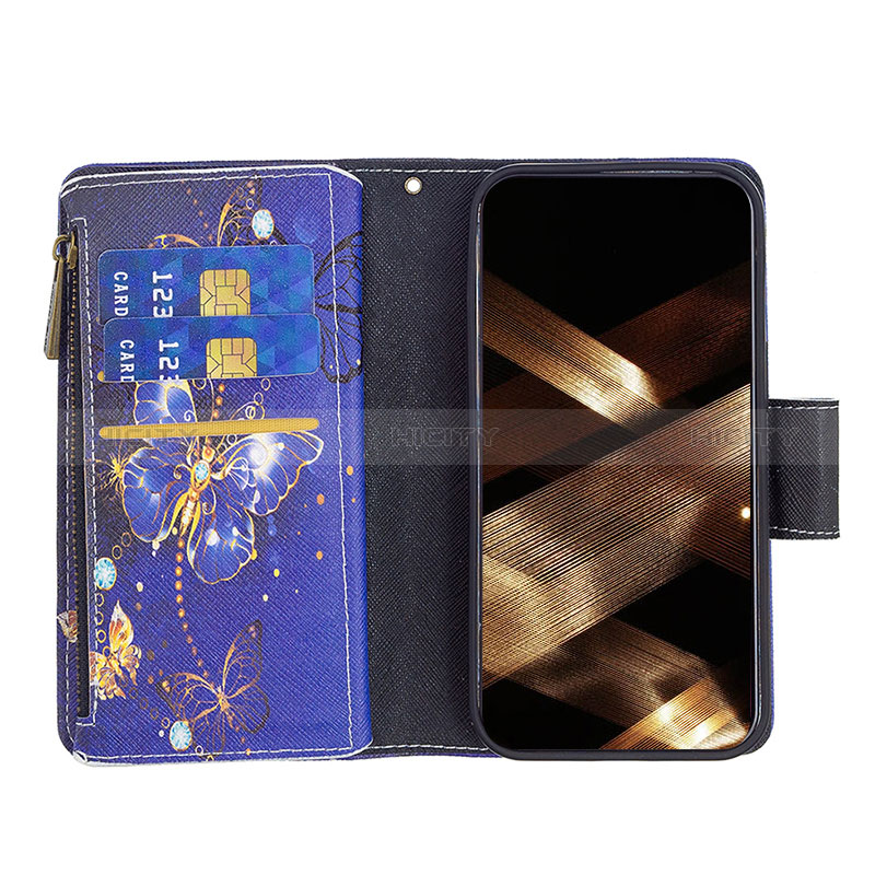 Custodia Portafoglio In Pelle Farfalla Cover con Supporto L03 per Apple iPhone 15 Blu