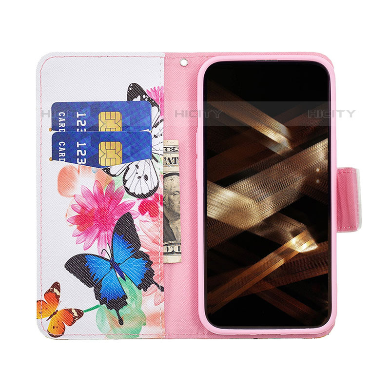 Custodia Portafoglio In Pelle Farfalla Cover con Supporto L03 per Apple iPhone 15 Pro Max Rosa