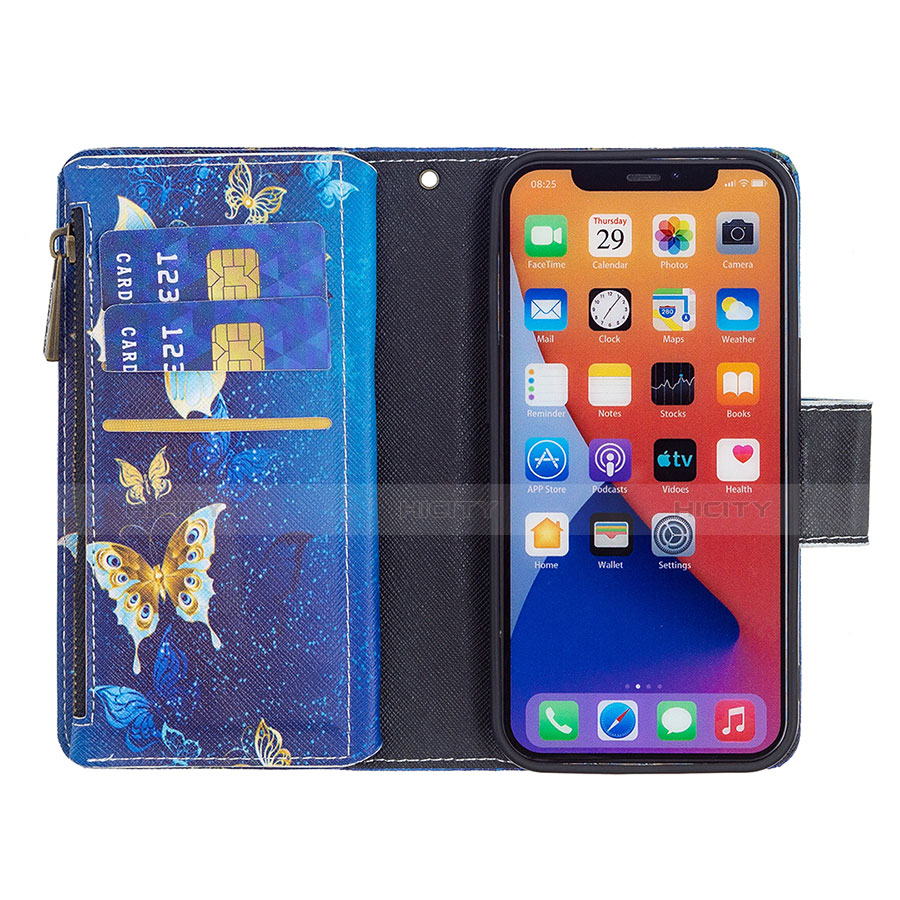 Custodia Portafoglio In Pelle Farfalla Cover con Supporto L04 per Apple iPhone 13 Blu