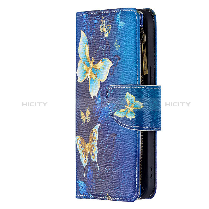 Custodia Portafoglio In Pelle Farfalla Cover con Supporto L04 per Apple iPhone 15 Plus Blu