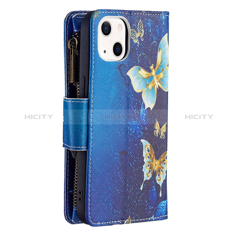 Custodia Portafoglio In Pelle Farfalla Cover con Supporto L04 per Apple iPhone 15 Plus Blu