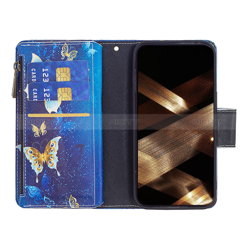 Custodia Portafoglio In Pelle Farfalla Cover con Supporto L04 per Apple iPhone 15 Plus Blu