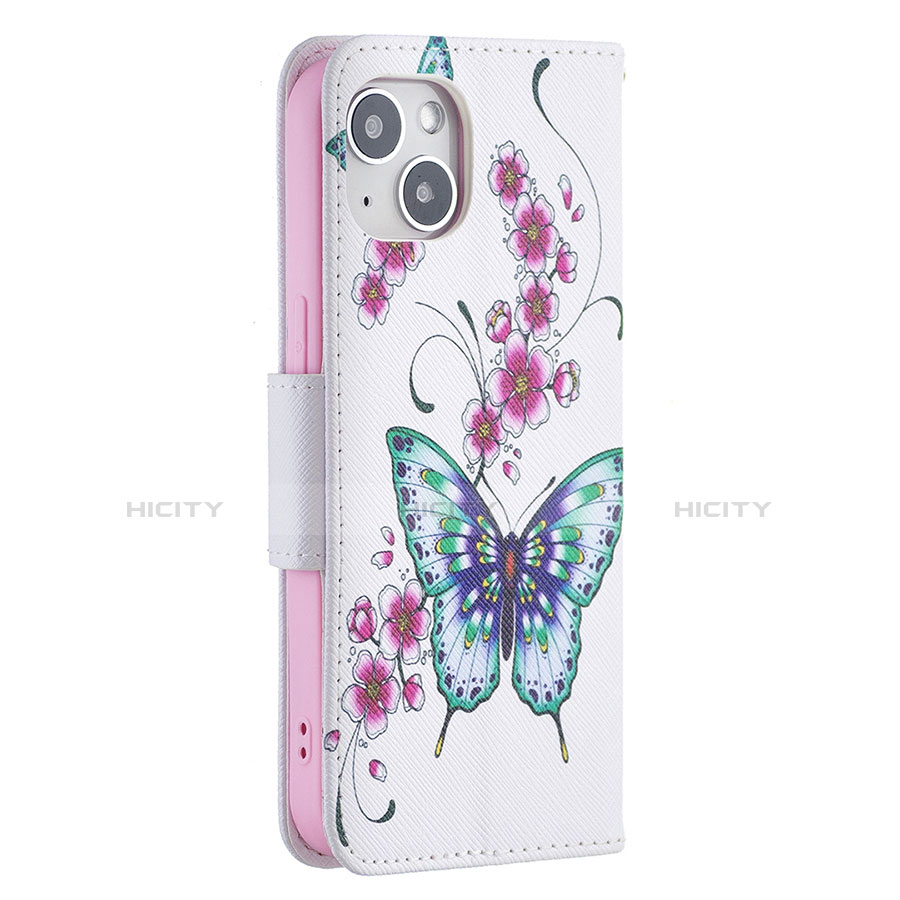 Custodia Portafoglio In Pelle Farfalla Cover con Supporto L07 per Apple iPhone 13 Mini Bianco