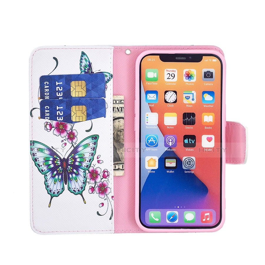 Custodia Portafoglio In Pelle Farfalla Cover con Supporto L07 per Apple iPhone 13 Mini Bianco