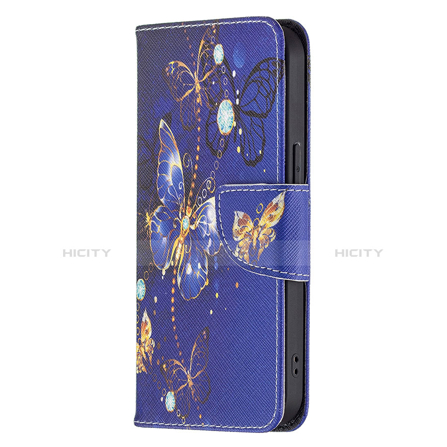 Custodia Portafoglio In Pelle Farfalla Cover con Supporto L07 per Apple iPhone 13 Pro Max Blu Notte