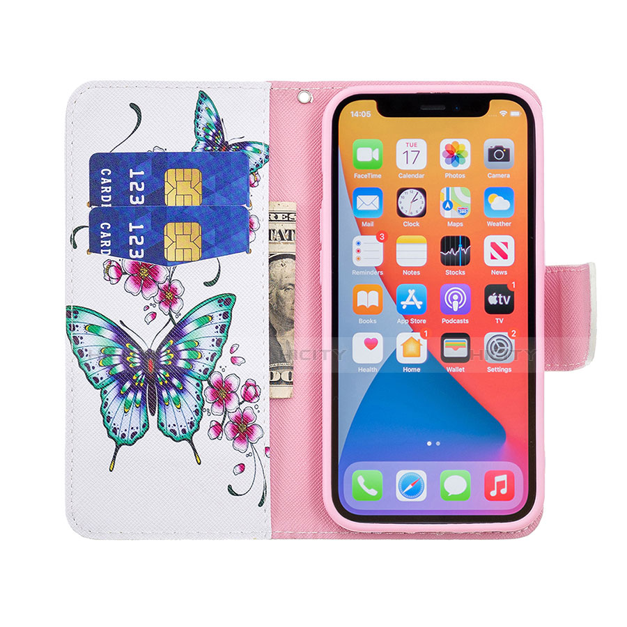 Custodia Portafoglio In Pelle Farfalla Cover con Supporto L07 per Apple iPhone 13 Pro Max Rosa