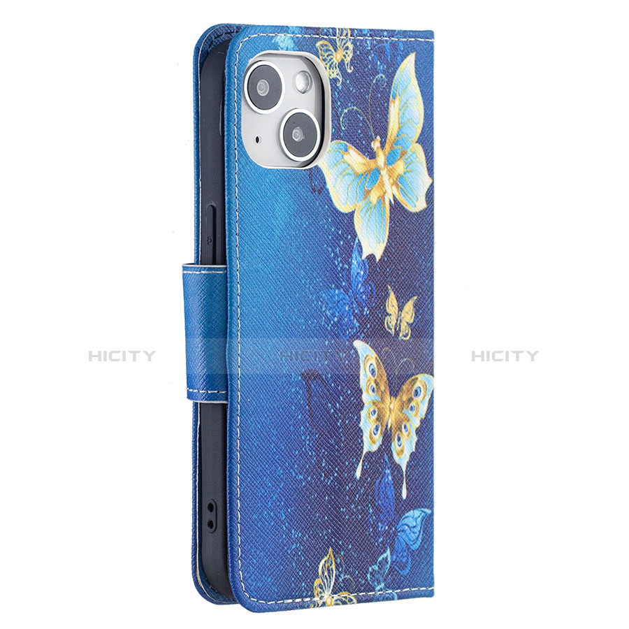 Custodia Portafoglio In Pelle Farfalla Cover con Supporto L07 per Apple iPhone 14 Blu