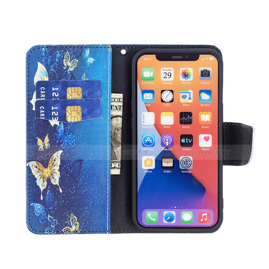 Custodia Portafoglio In Pelle Farfalla Cover con Supporto L07 per Apple iPhone 14 Blu