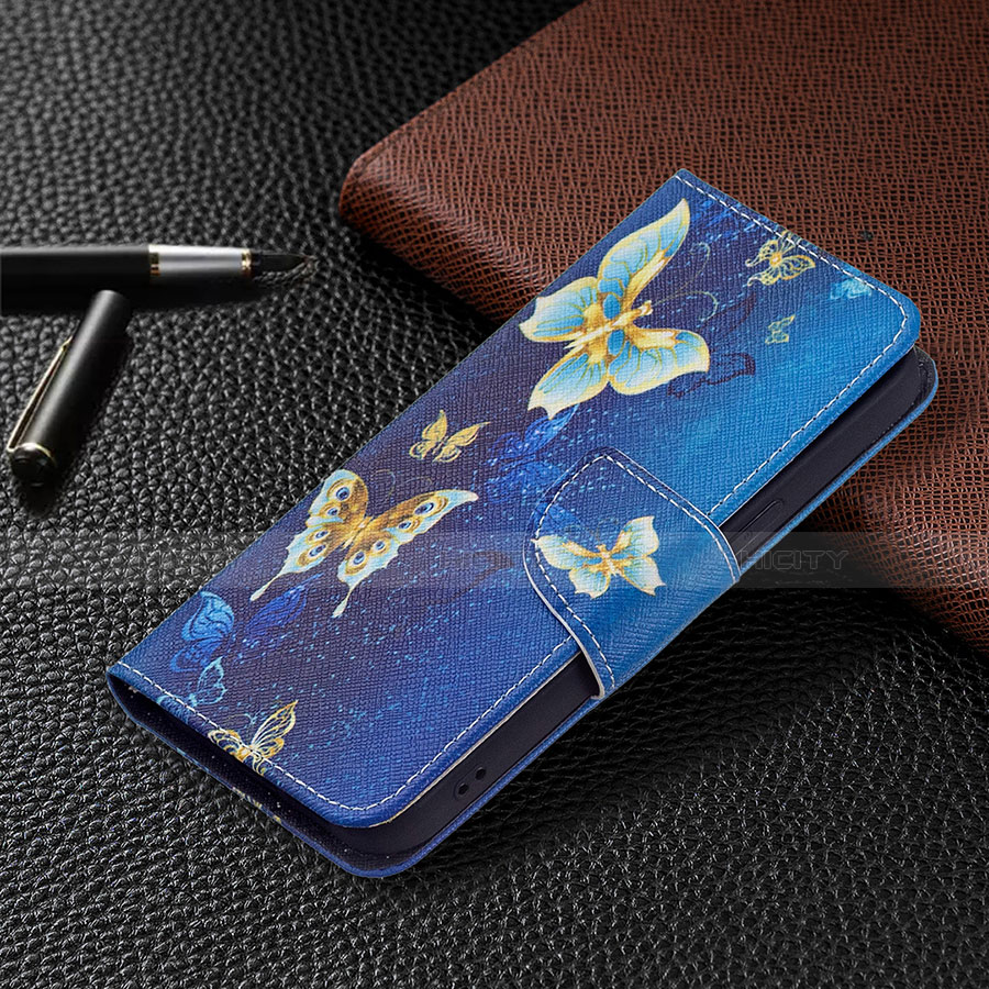 Custodia Portafoglio In Pelle Farfalla Cover con Supporto L07 per Apple iPhone 14 Blu