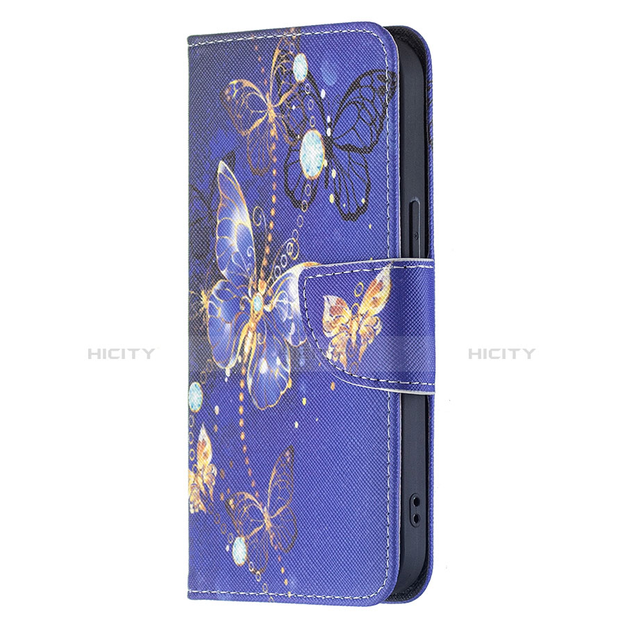 Custodia Portafoglio In Pelle Farfalla Cover con Supporto L07 per Apple iPhone 14 Blu Notte