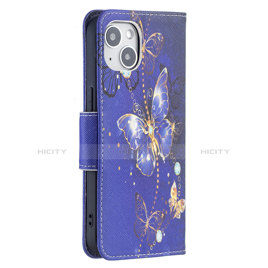 Custodia Portafoglio In Pelle Farfalla Cover con Supporto L07 per Apple iPhone 14 Blu Notte