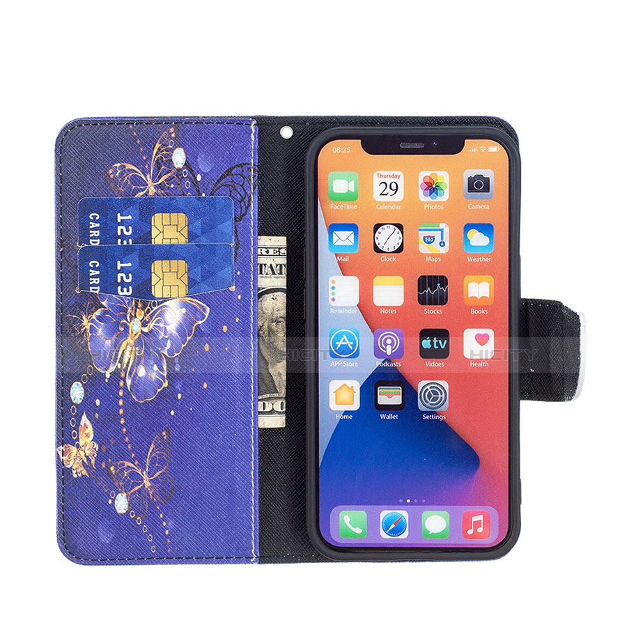 Custodia Portafoglio In Pelle Farfalla Cover con Supporto L07 per Apple iPhone 14 Blu Notte