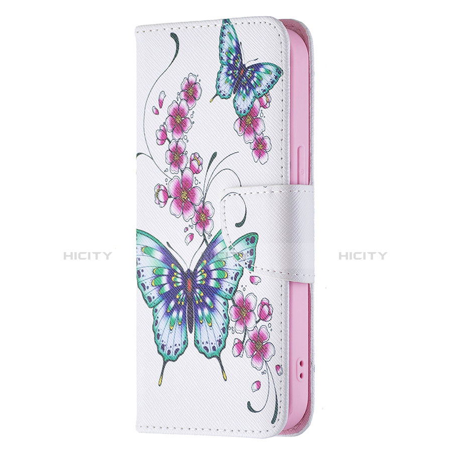 Custodia Portafoglio In Pelle Farfalla Cover con Supporto L07 per Apple iPhone 14 Plus Bianco