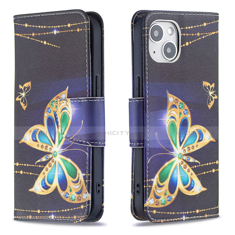 Custodia Portafoglio In Pelle Farfalla Cover con Supporto L07 per Apple iPhone 14 Plus Multicolore