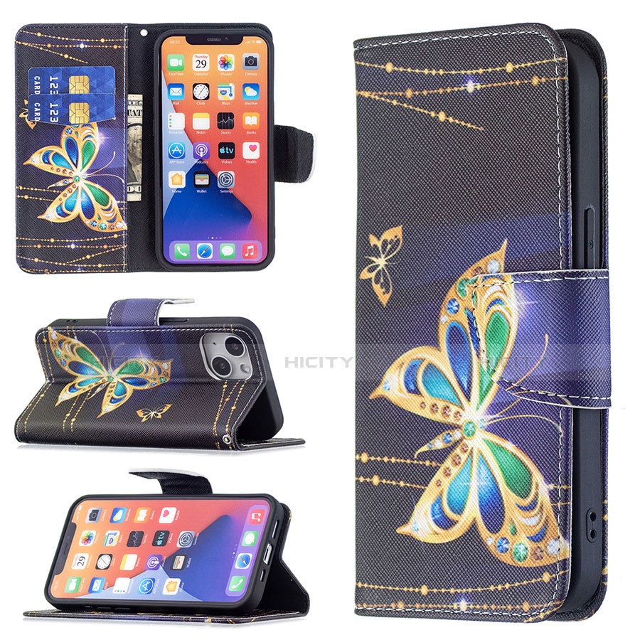 Custodia Portafoglio In Pelle Farfalla Cover con Supporto L07 per Apple iPhone 14 Plus Multicolore