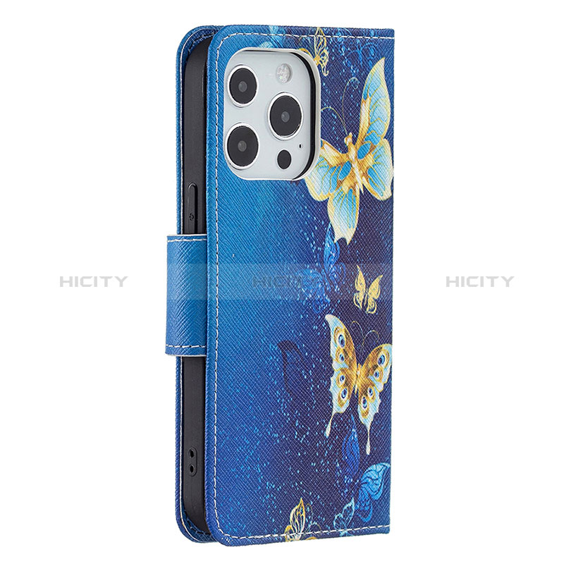 Custodia Portafoglio In Pelle Farfalla Cover con Supporto L07 per Apple iPhone 14 Pro Blu