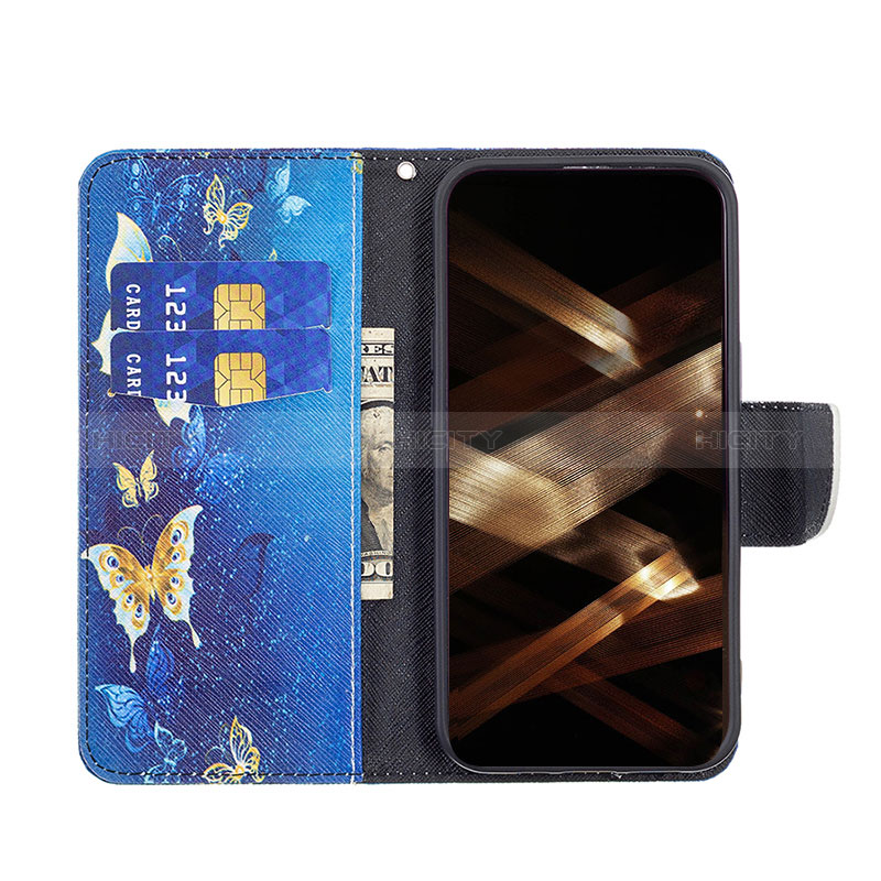 Custodia Portafoglio In Pelle Farfalla Cover con Supporto L07 per Apple iPhone 14 Pro Blu