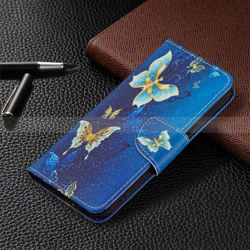 Custodia Portafoglio In Pelle Farfalla Cover con Supporto L07 per Apple iPhone 14 Pro Blu