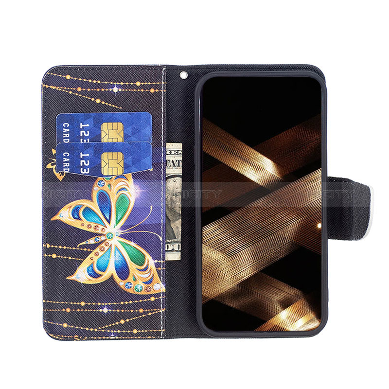 Custodia Portafoglio In Pelle Farfalla Cover con Supporto L07 per Apple iPhone 15 Plus Multicolore