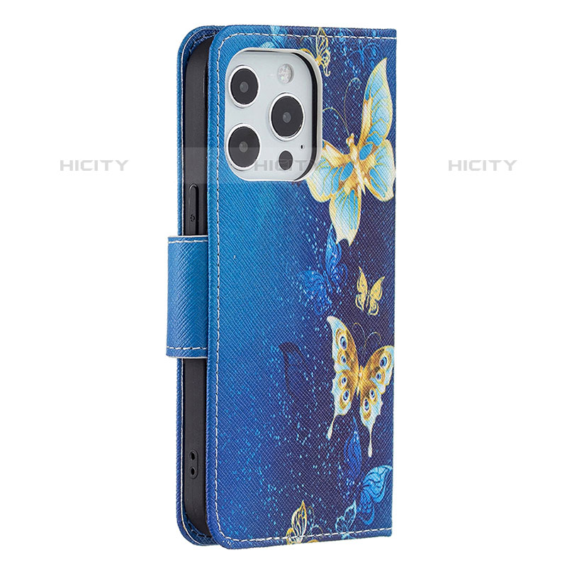 Custodia Portafoglio In Pelle Farfalla Cover con Supporto L07 per Apple iPhone 15 Pro Blu