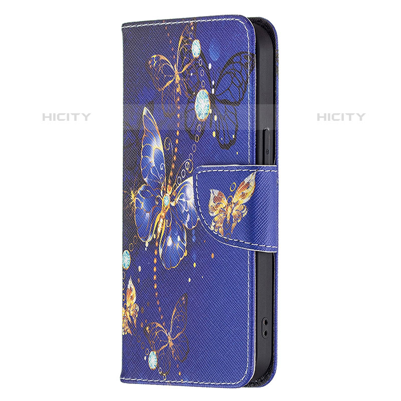 Custodia Portafoglio In Pelle Farfalla Cover con Supporto L07 per Apple iPhone 15 Pro Max Blu Notte