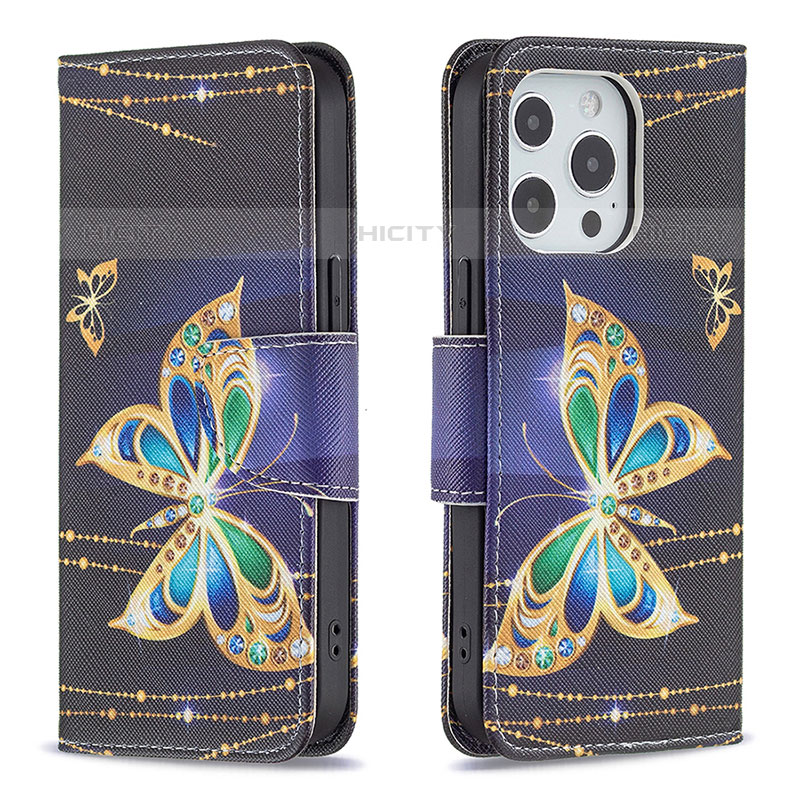 Custodia Portafoglio In Pelle Farfalla Cover con Supporto L07 per Apple iPhone 15 Pro Max Multicolore