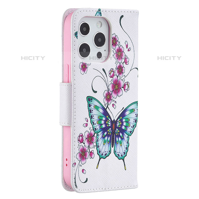 Custodia Portafoglio In Pelle Farfalla Cover con Supporto L07 per Apple iPhone 15 Pro Max Rosa